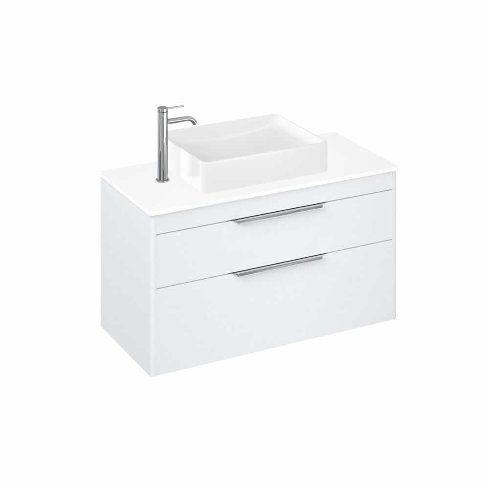 Shoreditch 100cm double drawer Matt White with White Worktop and Quad Countertop Basin